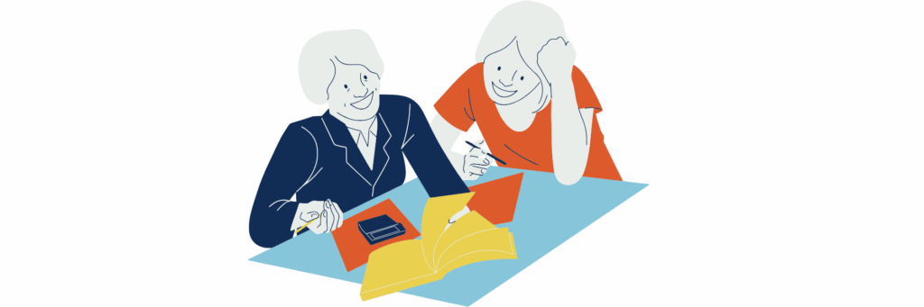graphic of two people reviewing paperwork