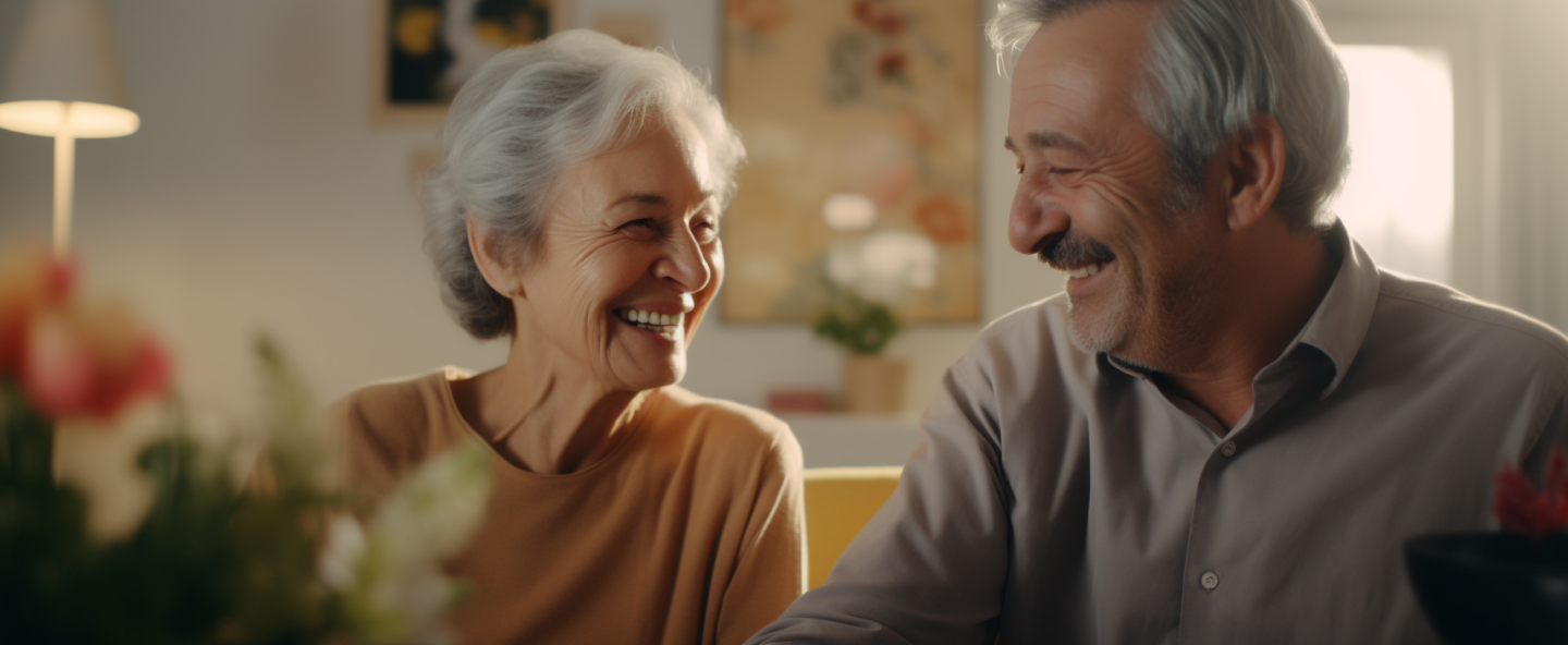 An older couple laughing